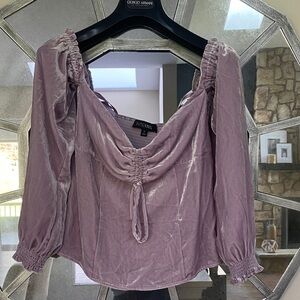 INTERMIX Lavender Pink Velvet Ruched Peasant Blouse